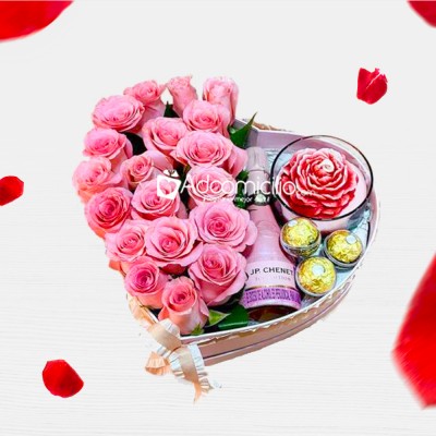 Corazón Con Rosas Y JP Chenet Para San Valentín A Domicilio En Medellín 